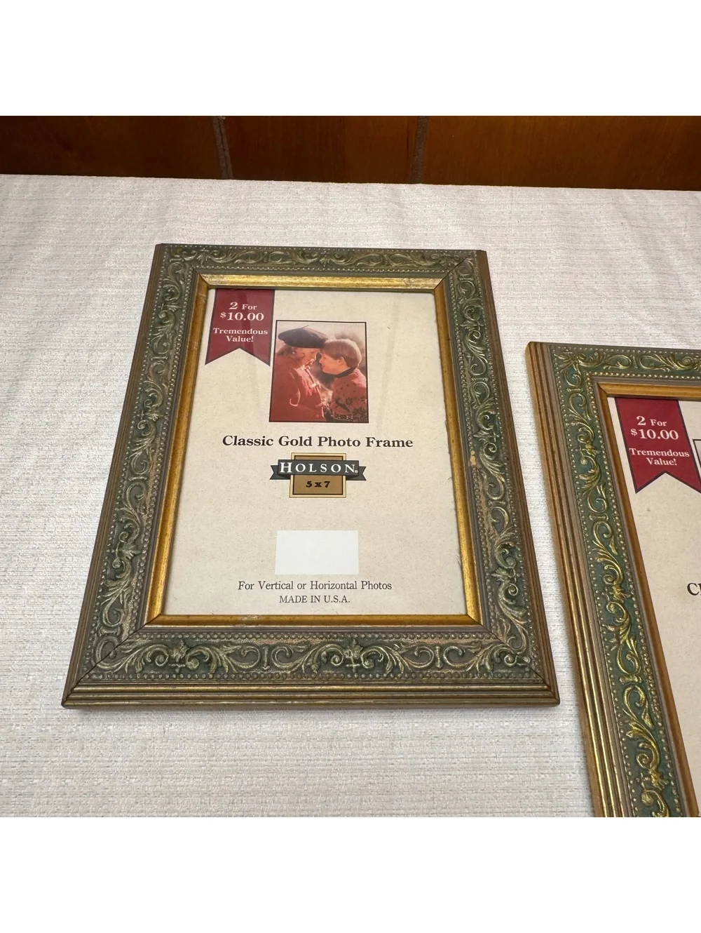 Vintage Holson Green & Gold 5x7 Picture Frames Set of 2 Ornate Made in USA